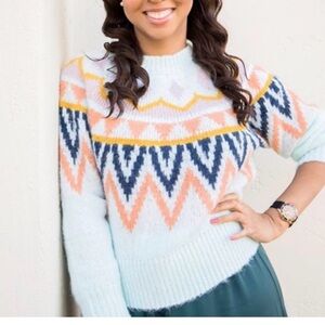 Chevron Patterned Sweater in Pastel Hues WOMENS XSMALL